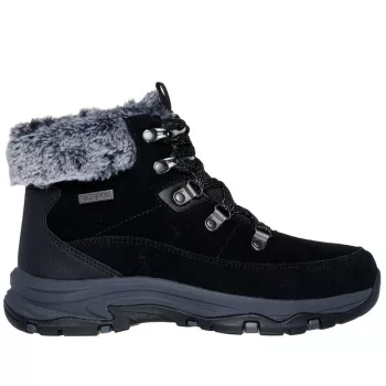   Skechers 167882 BLK női bőr bokacsizma, fűzős, vízlepergető, meleg